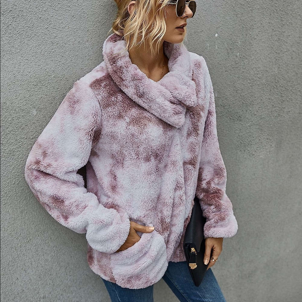 🍁🆕Dust Rose Tie Dye Sherpa Fleece Pullover - Picture 2 of 8